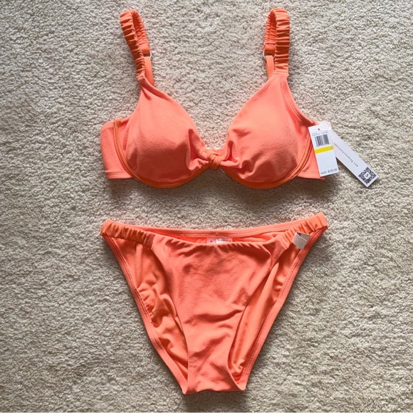 NWT Sanctuary Sandbar Solid Underwire Bra Swim Velour Bikini Set Peach M - Picture 1 of 3